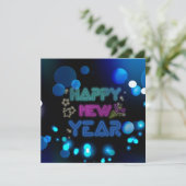 Happy new year modern blauer Neon CARD Karte (Stehend Vorderseite)