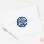 Happy New Year Modern Calligraphy Blue Glitzer Runder Aufkleber (Umschlag)