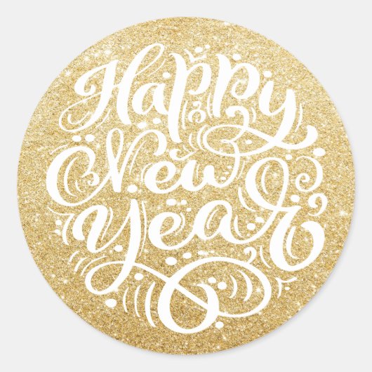 Happy New Year Modern Calligraphy Gold Glitzer Runder Aufkleber (Vorderseite)