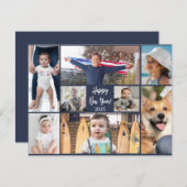 Happy New Year Modern Dark Blue 8 Foto Mitteilungskarte (Vorne/Hinten)