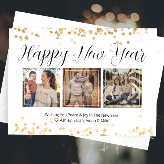 Happy New Year Modern Gold Foto Card Mitteilungskarte