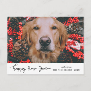 Happy New Year Modern Holiday Hund Foto Feiertagspostkarte