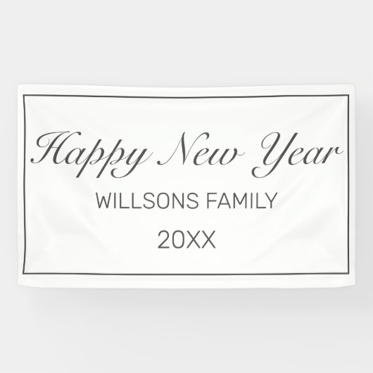 Happy New Year Modern Minimalistisch White Black Banner (Horizontal)