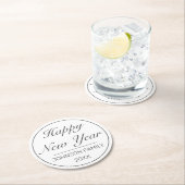 Happy New Year Modern Minimalistisch White Black Runder Pappuntersetzer (Vor Ort)