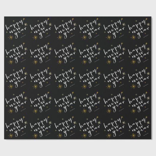 Happy New Year Modern Script Chic Gold Sternexplos Geschenkpapier (Flach)