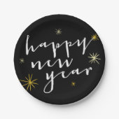 Happy New Year Modern Script Chic Gold Sternexplos Pappteller (Vorderseite)