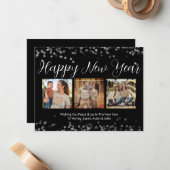 Happy New Year Modern Script Foto Card Mitteilungskarte (Vorderseite/Rückseite Beispiel)