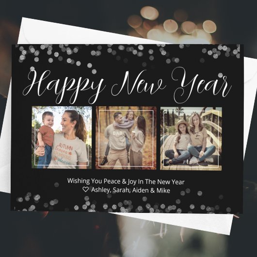 Happy New Year Modern Script Foto Card Mitteilungskarte