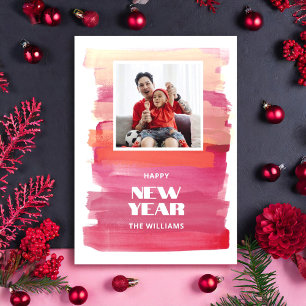 Happy New Year Modern Watercolor Pink Weihnachten