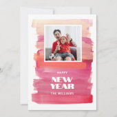 Happy New Year Modern Watercolor Pink Weihnachten (Vorderseite)