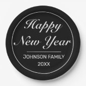 Happy New Year Modernes Minimalistisches Schwarz-w Pappteller (Vorderseite)