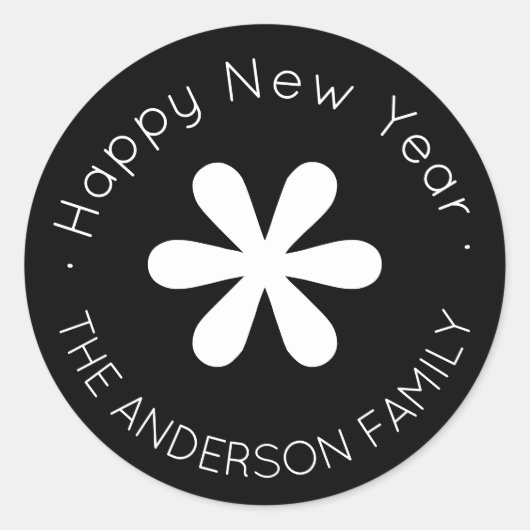 Happy New Year Monogram | Schwarz Runder Aufkleber (Vorderseite)