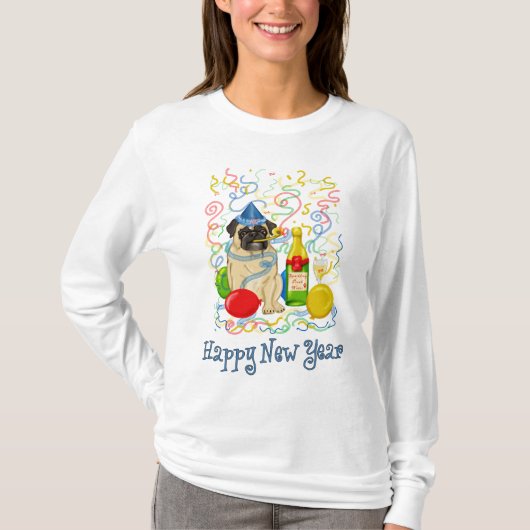 Happy New Year Mops T-Shirt (Vorderseite)