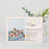 Happy New Year Moving Ankündigung Tan Foto (Stehend Vorderseite)