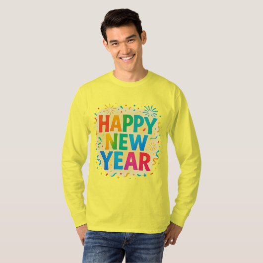 Happy New Year — Multicolour Confetti Celebration  T-Shirt (Vorne ganz)