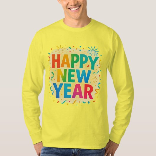 Happy New Year — Multicolour Confetti Celebration T-Shirt (Vorderseite)