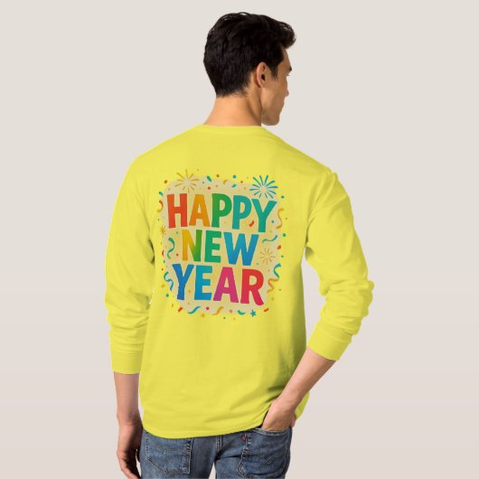 Happy New Year — Multicolour Confetti Celebration  T-Shirt (Schwarz voll)