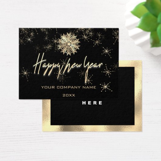 Happy New Year Name Logo Black Gold Snowflakes (Schreibtisch)