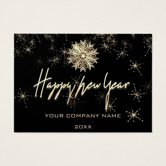 Happy New Year Name Logo Black Gold Snowflakes (Vorderseite)