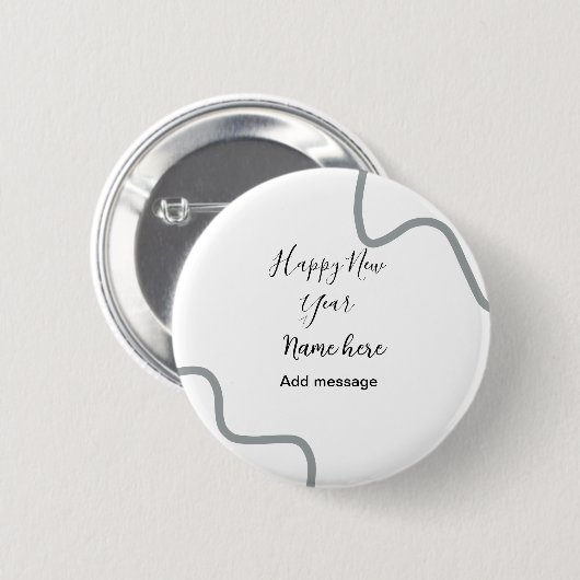 Happy new year name message gray simple holiday button (Vorne & Hinten)