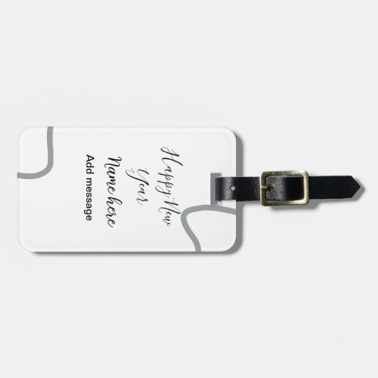 Happy new year name message gray simple holiday gepäckanhänger (Vorderseite horizontal)