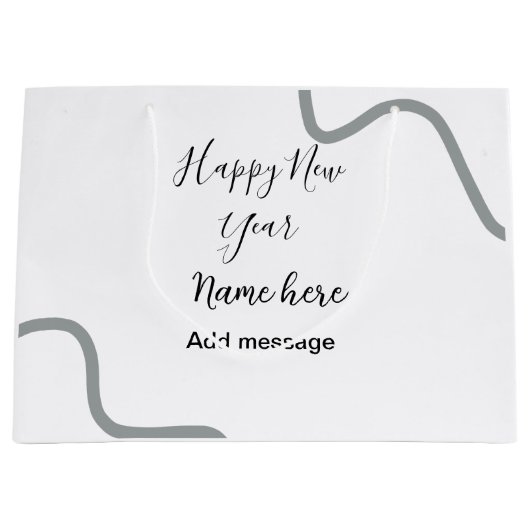 Happy new year name message gray simple holiday  große geschenktüte (Vorderseite)