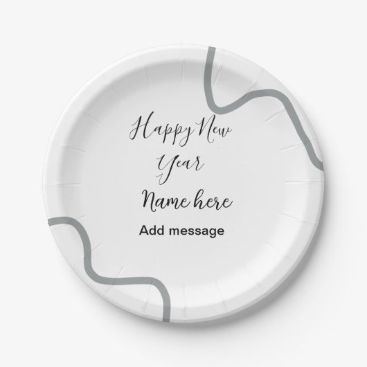 Happy new year name message gray simple holiday pappteller (Vorderseite)
