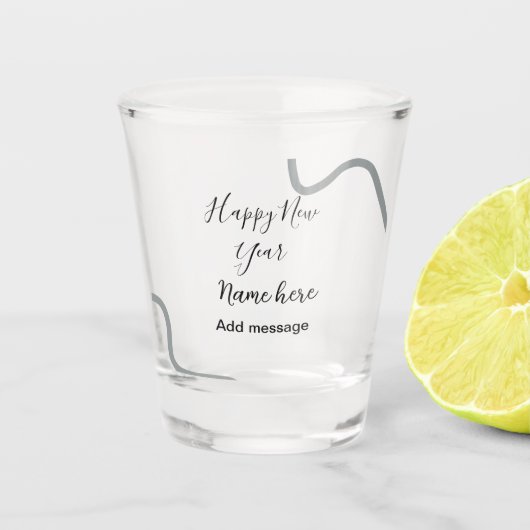 Happy new year name message gray simple holiday schnapsglas (Vorderseite)