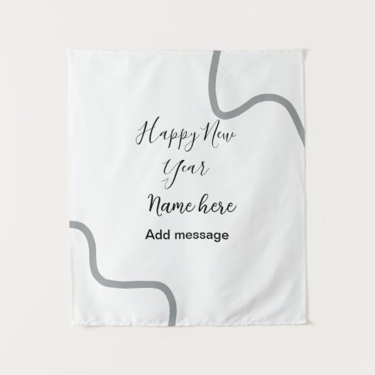 Happy new year name message gray simple holiday wandteppich (Vorderseite)