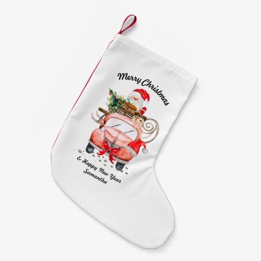 Happy New Year Name Santa truck merry Christmas Kleiner Weihnachtsstrumpf (Vorderansicht (hängend))