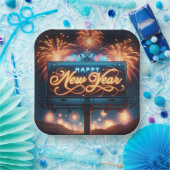 Happy New Year Neon Billboard Pappteller (Party)