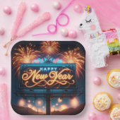 Happy New Year Neon Billboard Pappteller (Party)