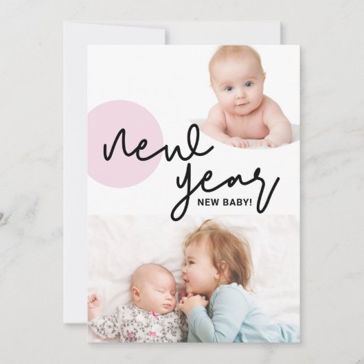 Happy New Year New Baby Girl Pink 2. Kind Ankündigung (Vorderseite)