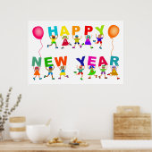 Happy New Year Niedlich Cartoon Diverse Kids Text Poster (Küche)