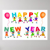 Happy New Year Niedlich Cartoon Diverse Kids Text Poster (Vorne)