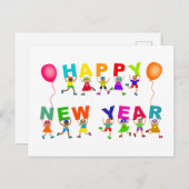 Happy New Year Niedlich Cartoon Diverse Kids Text Postkarte (Vorne/Hinten)
