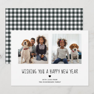 Happy New Year   Niedlich Schwarzweiß-Weiß-Foto Feiertagskarte