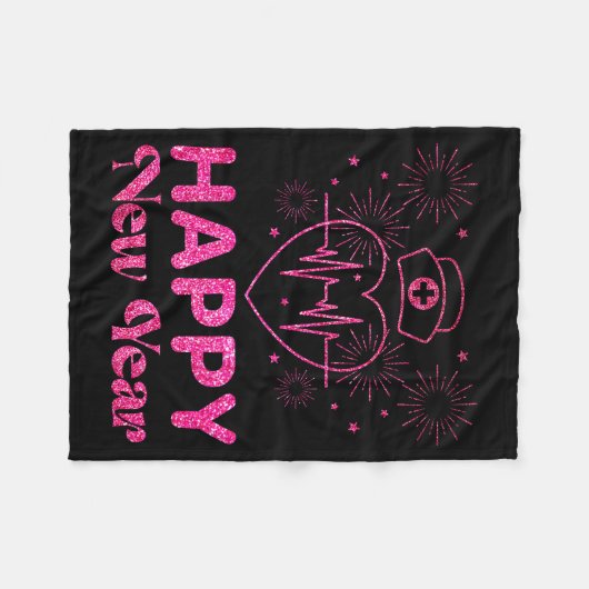 Happy New Year Nurse Crew Heartbeat New Years Eve Fleecedecke (Vorderseite (Horizontal))