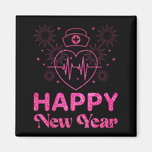 Happy New Year Nurse Crew Heartbeat New Years Eve Magnet (Vorne)