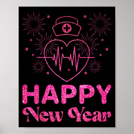 Happy New Year Nurse Crew Heartbeat New Years Eve Poster (Vorne)