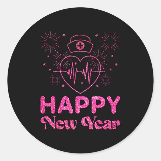 Happy New Year Nurse Crew Heartbeat New Years Eve Runder Aufkleber (Vorderseite)