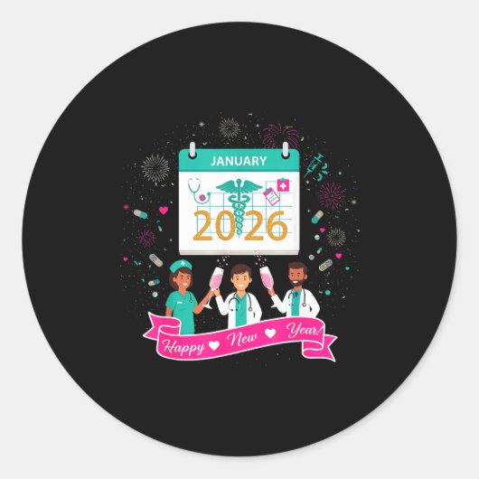 Happy New Year Nurse Shirt; Cute Medical Staff 202 Runder Aufkleber (Vorderseite)