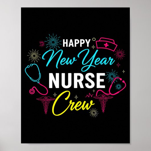 Happy New Year Nurse Shirt, Fireworks Stethoscope Poster (Vorne)
