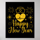 Happy New Year Nurses Heartbeat Fireworks New Year Poster (Vorne)