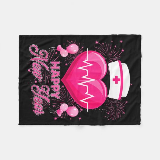 Happy New Year Nurses Heartbeat New Years Eve Part Fleecedecke (Vorderseite (Horizontal))