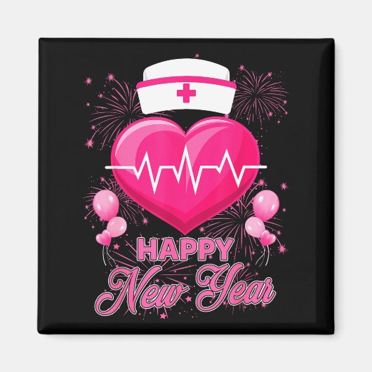 Happy New Year Nurses Heartbeat New Years Eve Part Magnet (Vorne)