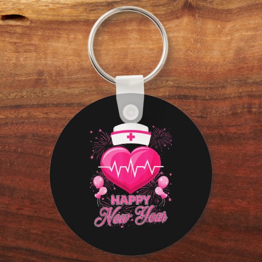 Happy New Year Nurses Heartbeat New Years Eve Part Schlüsselanhänger (Vorderseite)
