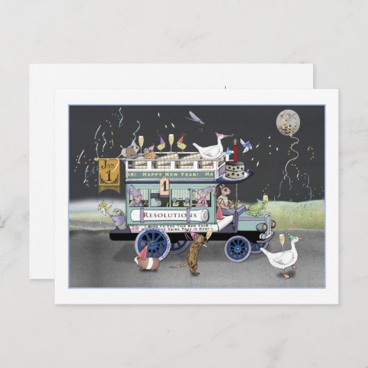 Happy New Year Omnibus Postcard Postkarte (Vorne/Hinten)
