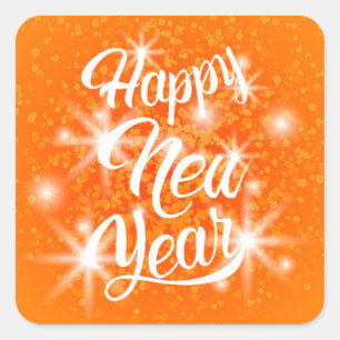 Happy New Year Orange Watercolor Spritzer Quadratischer Aufkleber