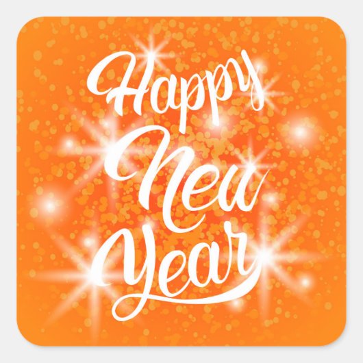 Happy New Year Orange Watercolor Spritzer Quadratischer Aufkleber (Vorderseite)